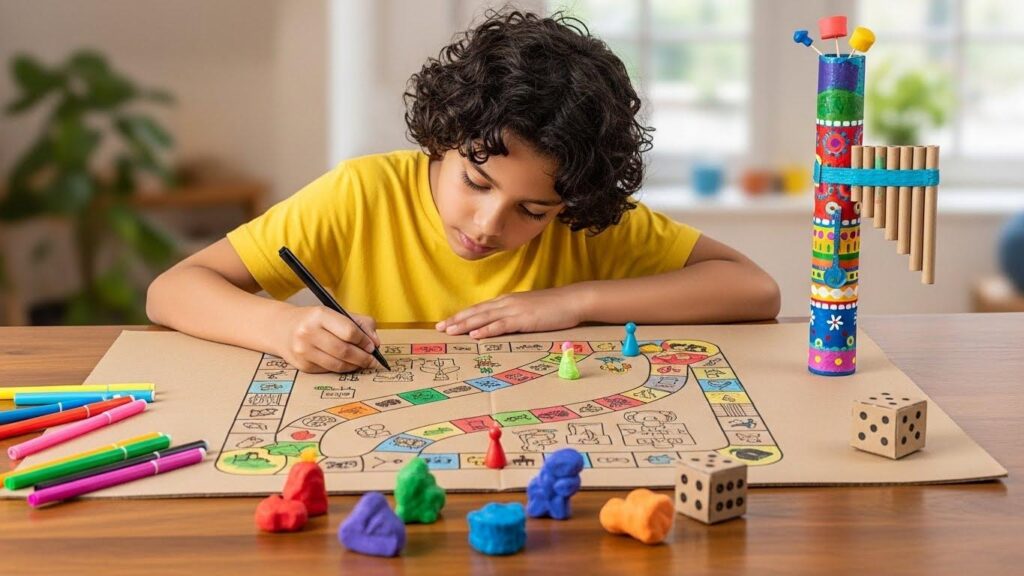 Dziecko projektujące własną grę planszową