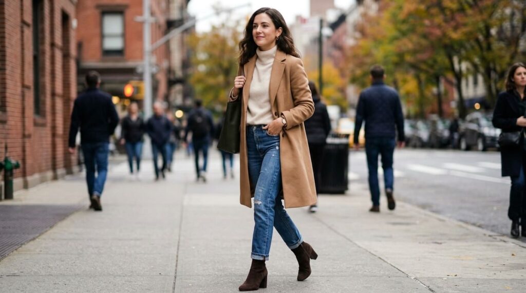 Kobieta w stylizacji z botkami na obcasie 