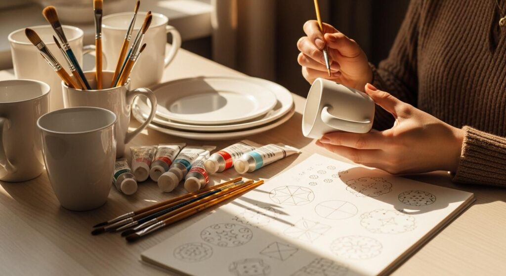 Kobieta malująca porcelaną