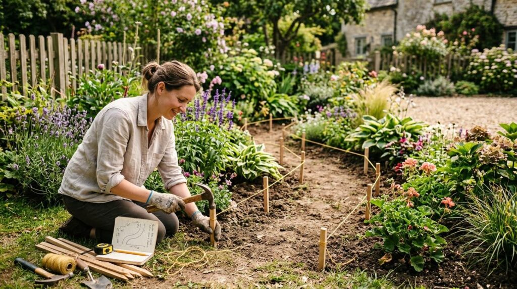 Kobieta planująca ścieżkę ogrodową DIY