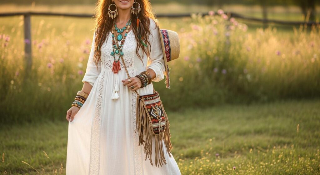 Sukienka boho z kolorowymi akcentami