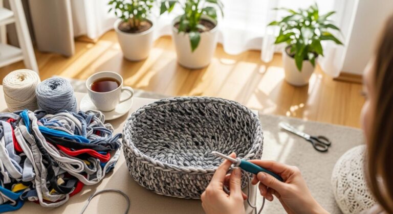 Jak zrobić koszyk ze sznurka typu T-shirt yarn? Recyklingowe DIY krok po kroku