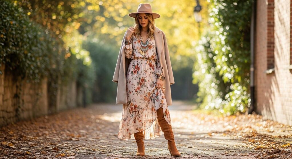 Stylizacja boho z kozakami
