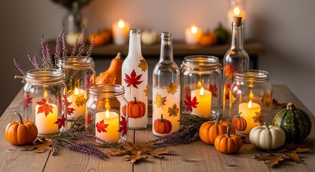 Słoiki i butelki ozdobione techniką decoupage