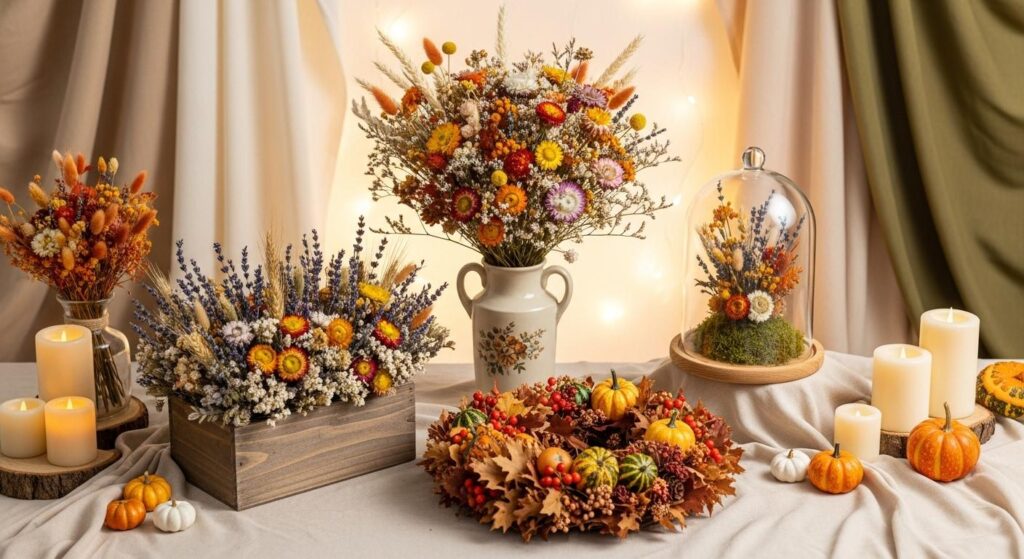 Jesienne kompozycje z suszonych kwiatów