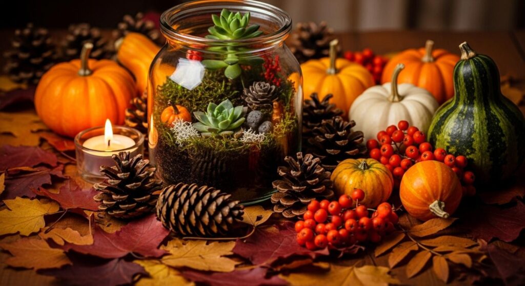 Jesienny mini ogród w słoiku z sukulentami