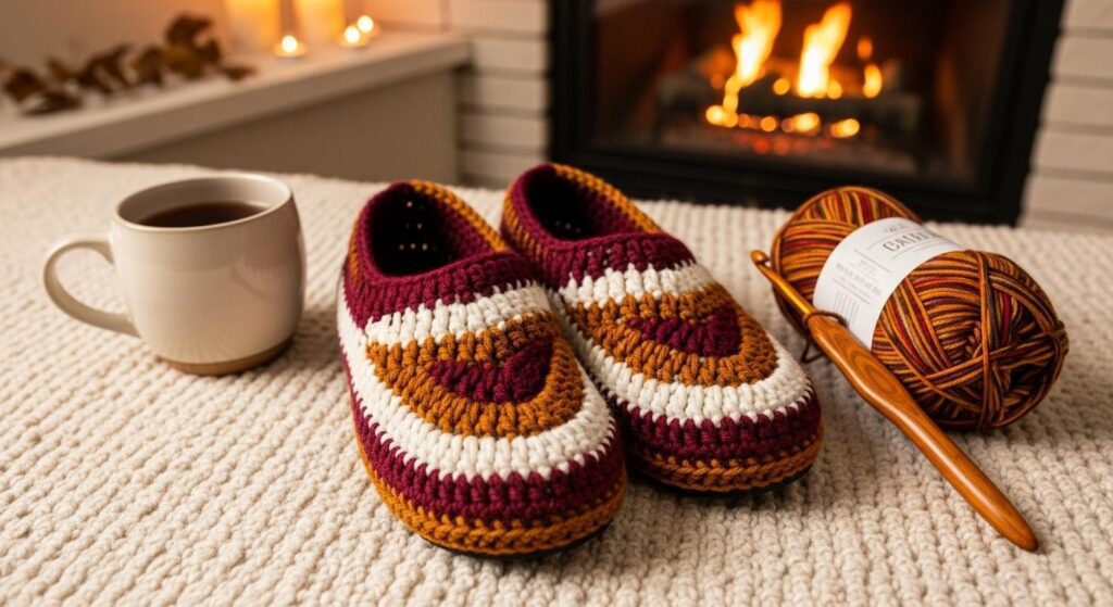 Własnoręcznie wykonane kapcie na szydełku