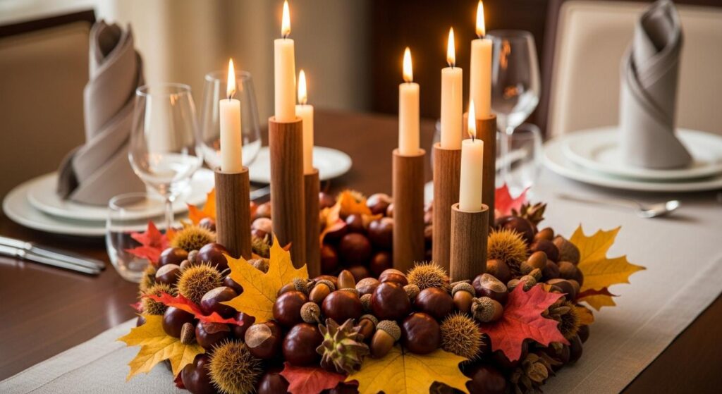 Świecznik ozdobiony kasztanami