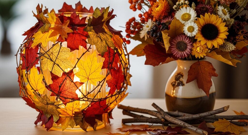 Lampion ozdobiony liśćmi