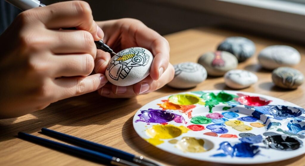 Kobieta malująca kamień