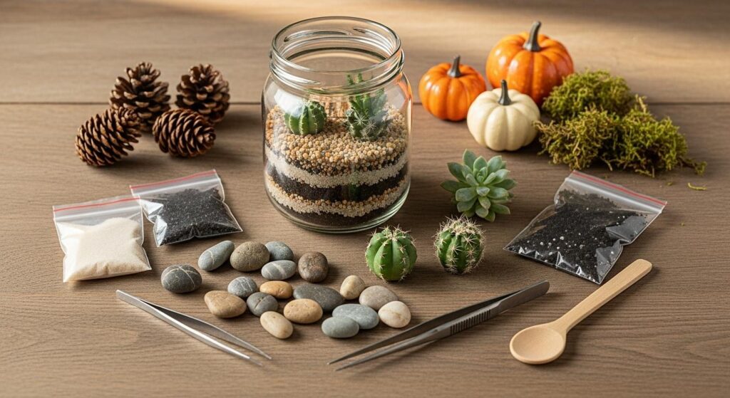 Materiały do stworzenia mini ogródka w słoiku