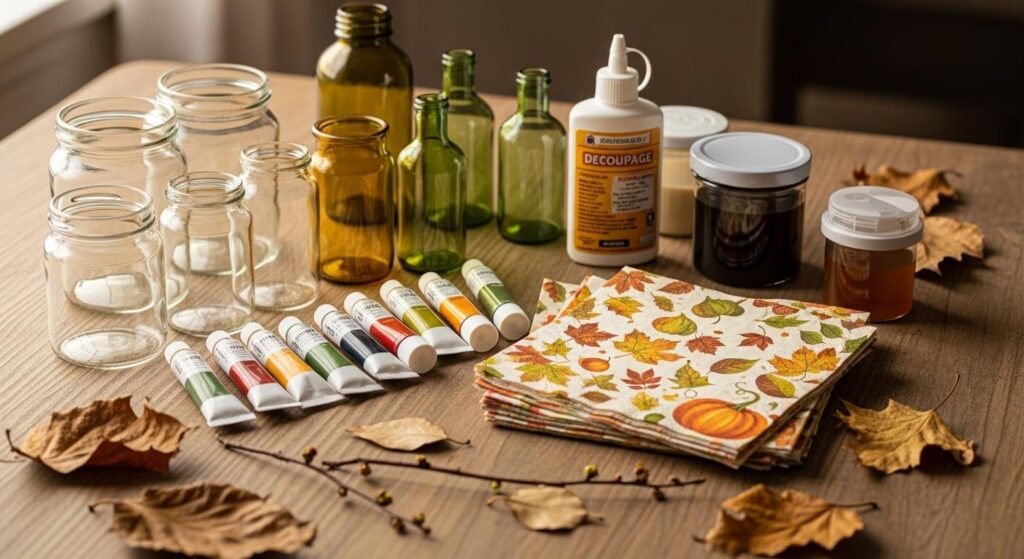 Materiały niezbędne do jesiennego projektu decoupage