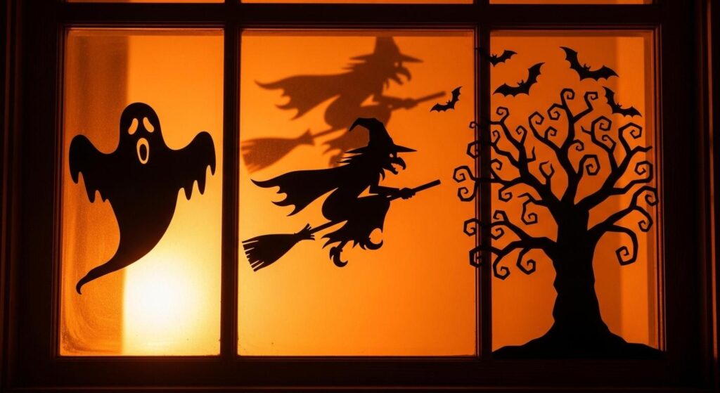 Upiorne okno z papierowymi sylwetkami