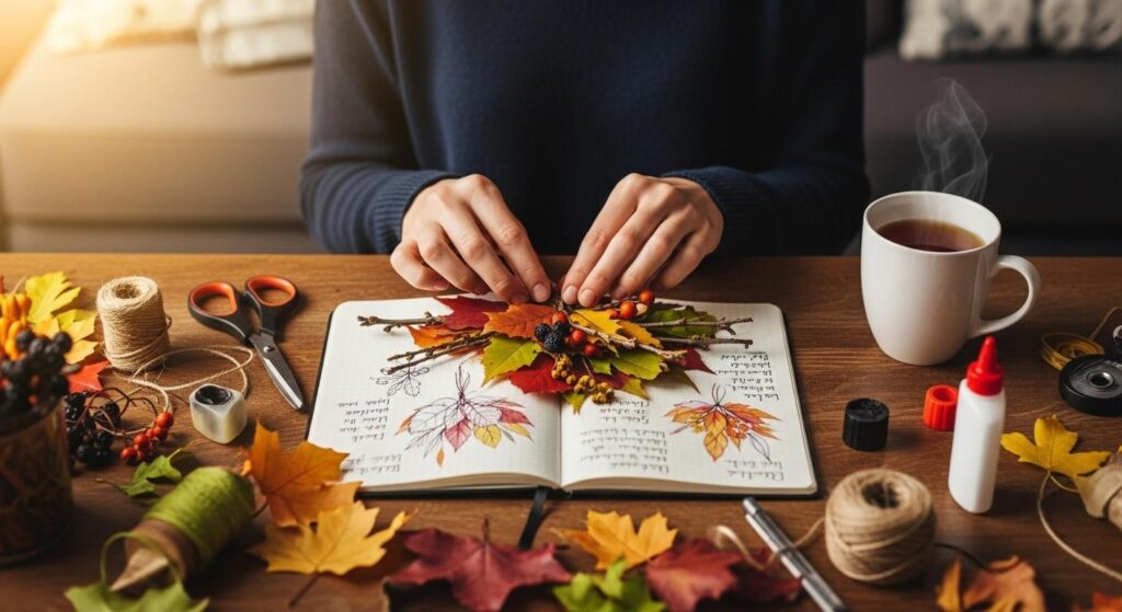 Kobieta tworząca projekty jesiennych dekoracji