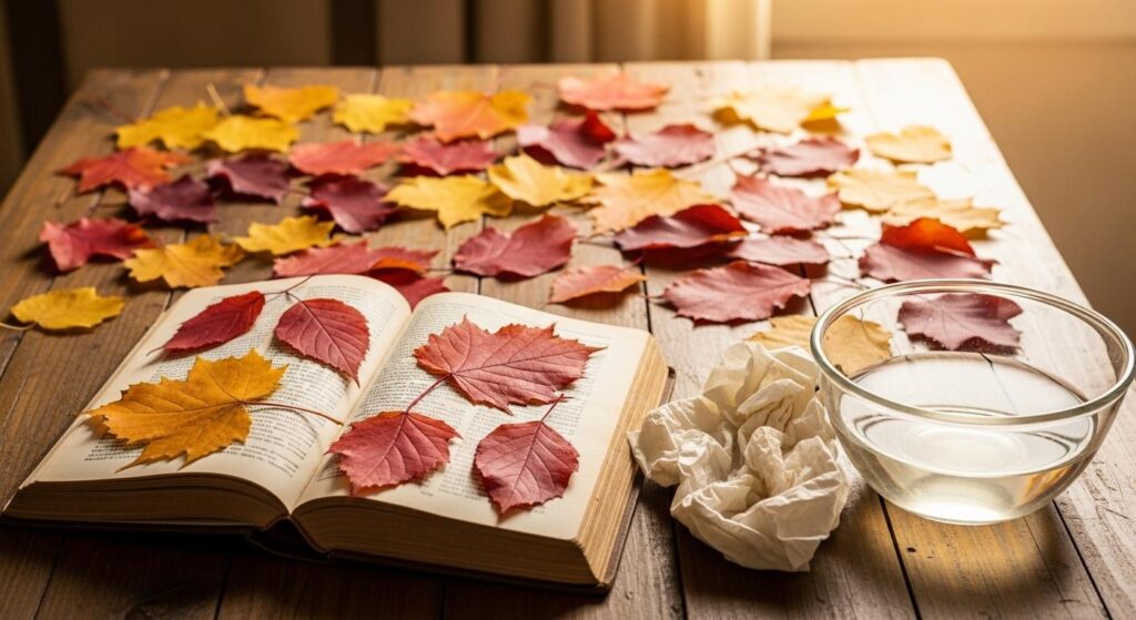 Przygotowanie liści do jesiennych ozdób