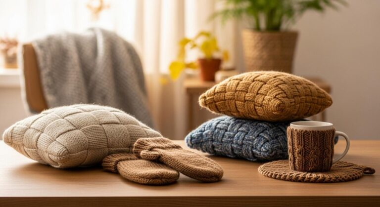 Upcycling swetrów: poduszki, mitenki i ocieplacze na kubki z wełnianych resztek