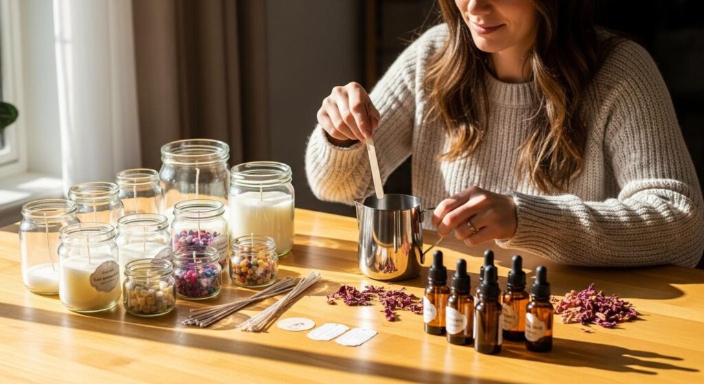 Kobieta tworząca własnoręcznie świece