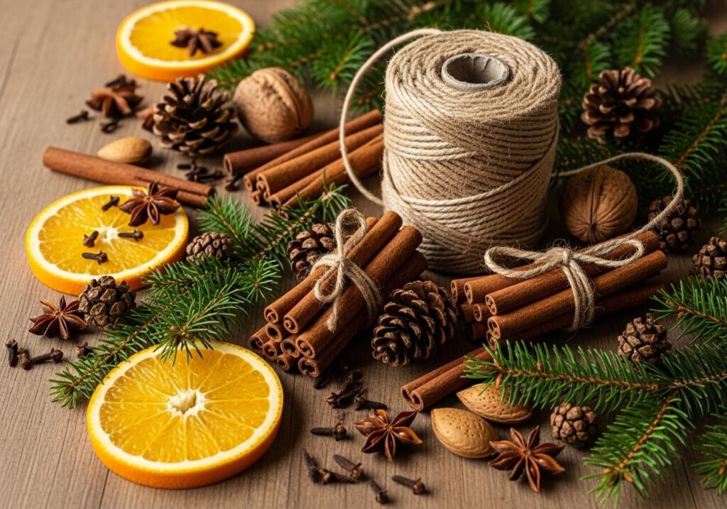 Materiały niezbędne do stworzenia świątecznej girlandy